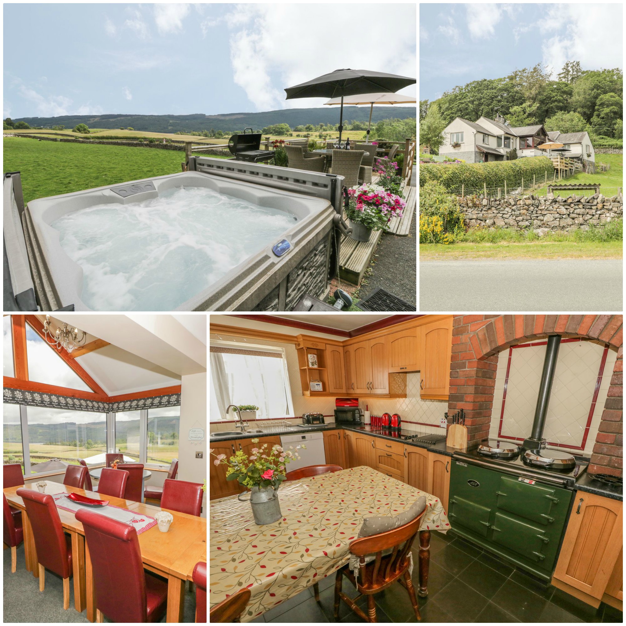 Sleeps 16 near Coniston with lovely views and a hot tub and Aga - pet friendly