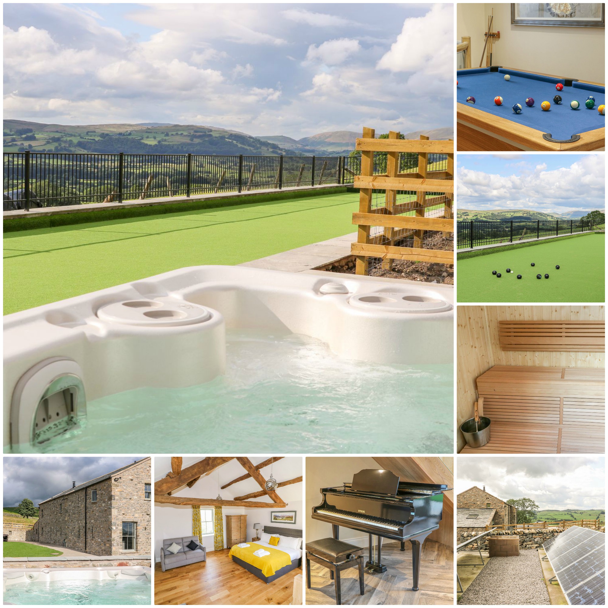 beautiful countryside, a hot tub, sauna and a bowling green!